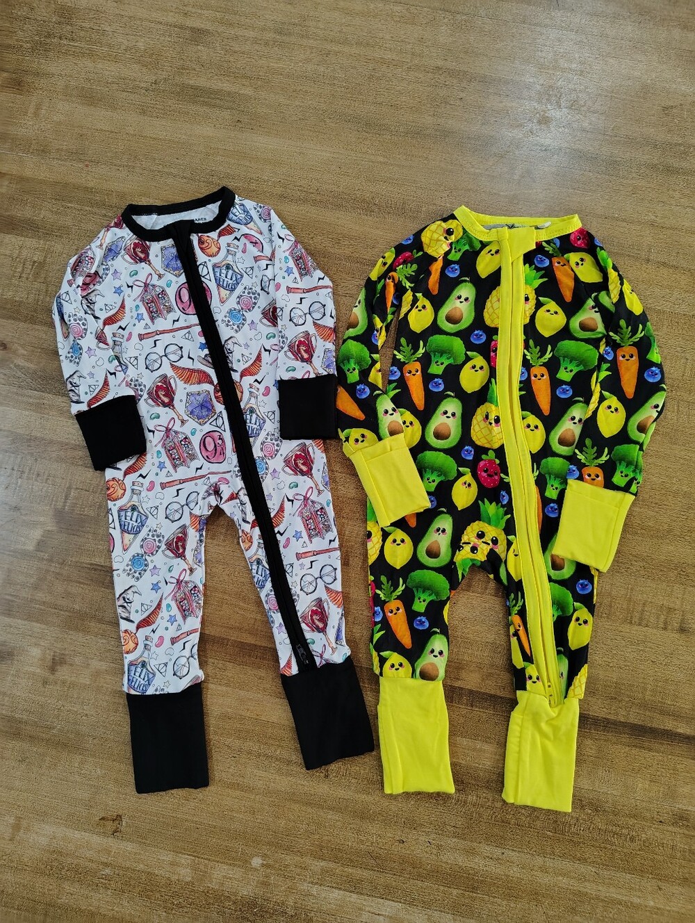 EAST COAST BABES Harry Potter & SLEEPY PEANUTS Happy Fruit BAMBOO Zippy Rompers